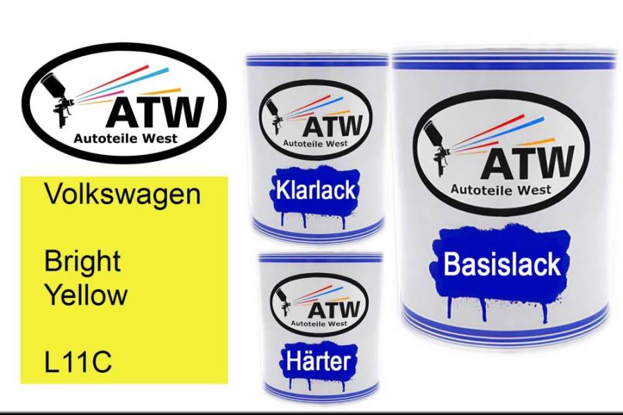 Volkswagen, Bright Yellow, L11C: 1L Lackdose + 1L Klarlack + 500ml Härter - Set, von ATW Autoteile West.